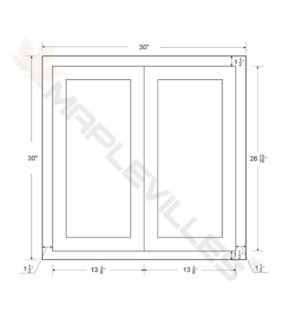 RTA 30"W x 30"H Kitchen Wall Cabinet with Double Doors and Two Shelves in Snow White Inset Shaker