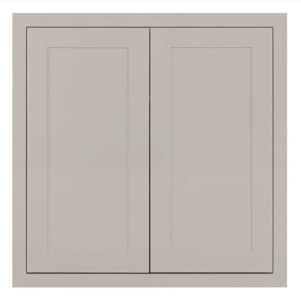 Tuscan Grey finish on a 30"W x 30"H wall cabinet with double doors and two shelves