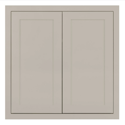 Tuscan Grey finish on a 30"W x 30"H wall cabinet with double doors and two shelves