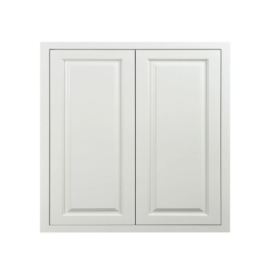 Vintage White wall cabinet with double doors and two shelves, 30"W x 30"H
