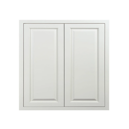 Vintage White wall cabinet with double doors and two shelves, 30"W x 30"H