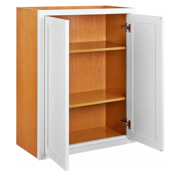 RTA 30"W x 39"H Kitchen Wall Cabinet with Double Doors and Two Shelves in Snow White Inset Shaker