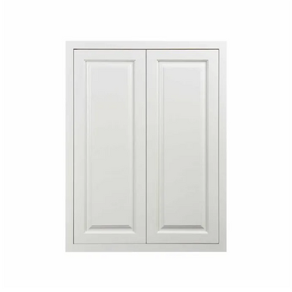 Vintage White finish on a 30"W x 39"H wall cabinet with double doors and two shelves