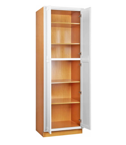 RTA 30"W x 93"H Kitchen Pantry Cabinet with Four Doors and Four Shelves in Vintage White Inset Raised Panel