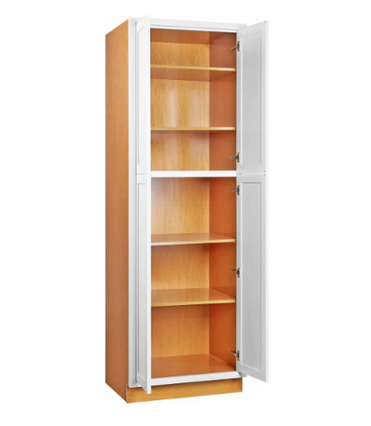 RTA 30"W x 93"H Kitchen Pantry Cabinet with Four Doors and Four Shelves in Vintage White Inset Raised Panel