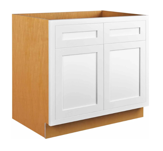 RTA 33"W Kitchen Base Cabinet with Double Doors and Double Drawers in Snow White Inset Shaker