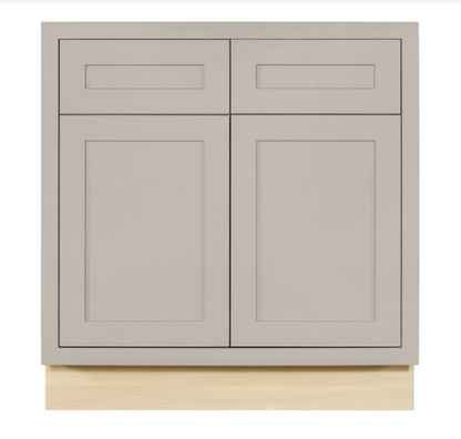 RTA 33"W Kitchen Base Cabinet with Double Doors and Double Drawers in Tuscan Grey Inset Shaker