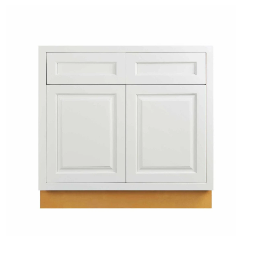 33"W base cabinet with double doors and double drawers, Vintage White with inset raised panel fronts