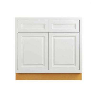 33"W base cabinet with double doors and double drawers, Vintage White with inset raised panel fronts