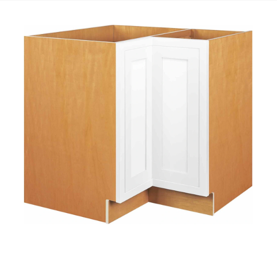 RTA 33"W Kitchen Base Corner Lazy Susan Cabinet with Bi-Folding Doors and Double Rotating Shelves in Snow White Inset Shaker