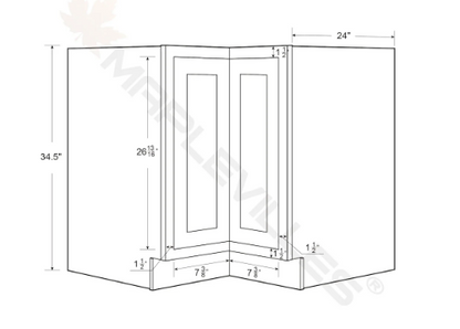 RTA 33"W Kitchen Base Corner Lazy Susan Cabinet with Bi-Folding Doors and Double Rotating Shelves in Snow White Inset Shaker