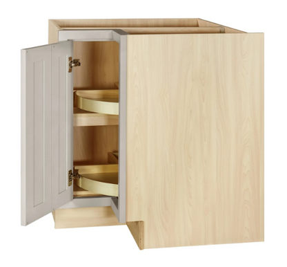 RTA 33"W Kitchen Base Corner Lazy Susan Cabinet with Bi-Folding Doors and Double Rotating Shelves in Tuscan Grey Inset Shaker