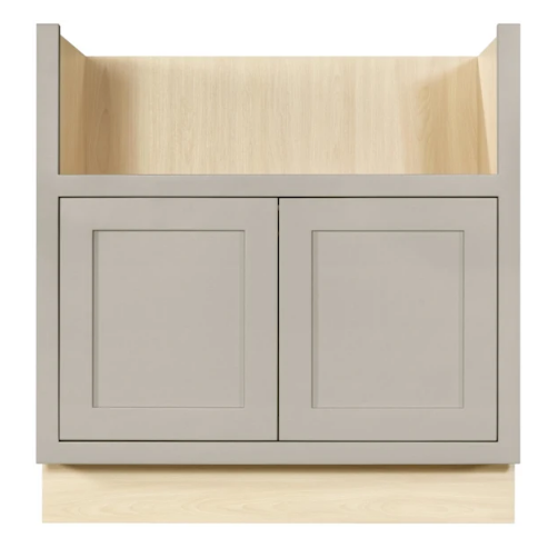 33"W farmhouse sink base cabinet with double doors with inset Shaker fronts in Tuscan Grey