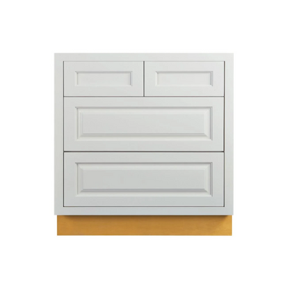 RTA 33"W Kitchen Four Drawer Base Cabinet in Vintage White Inset Raised Panel