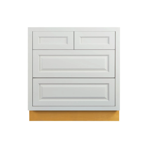 RTA 33"W Kitchen Four Drawer Base Cabinet in Vintage White Inset Raised Panel