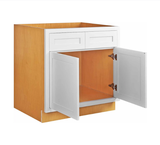 RTA 33"W Kitchen Sink Base Cabinet with Double Doors in Snow White Inset Shaker