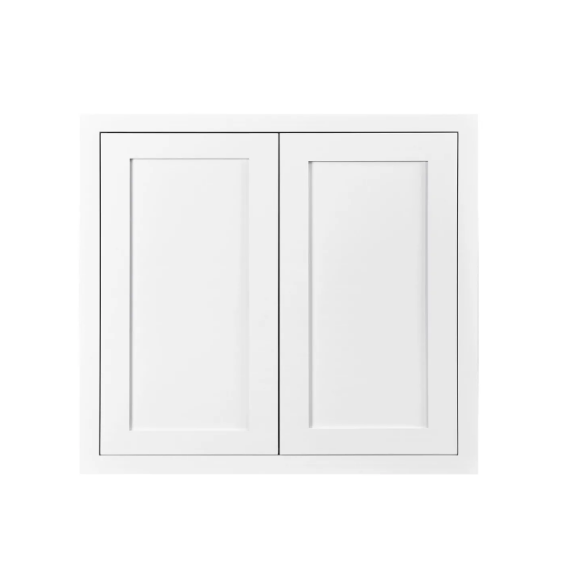 RTA 33"W x 30"H Kitchen Wall Cabinet with Double Doors and Two Shelves in Snow White Inset Shaker