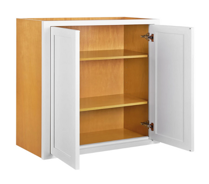 RTA 33"W x 30"H Kitchen Wall Cabinet with Double Doors and Two Shelves in Snow White Inset Shaker