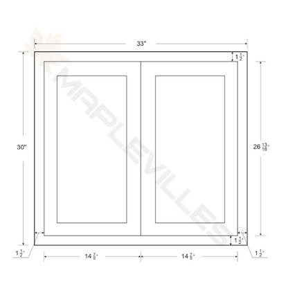 RTA 33"W x 30"H Kitchen Wall Cabinet with Double Doors and Two Shelves in Snow White Inset Shaker