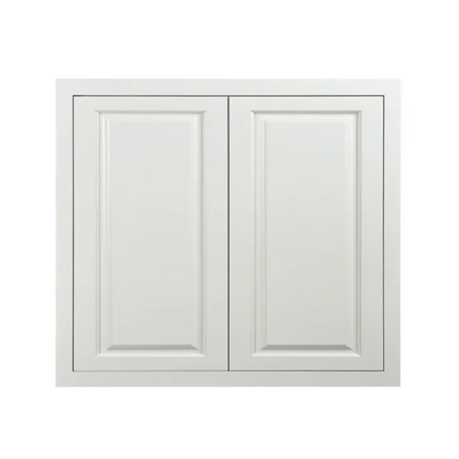 33"W x 30"H Vintage White wall cabinet with double doors and two shelves