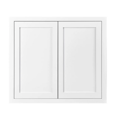 RTA 33"W x 39"H Kitchen Wall Cabinet with Double Doors and Two Shelves in Snow White Inset Shaker