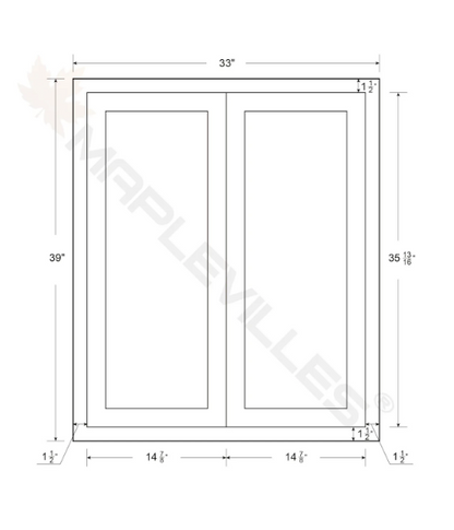 RTA 33"W x 39"H Kitchen Wall Cabinet with Double Doors and Two Shelves in Snow White Inset Shaker