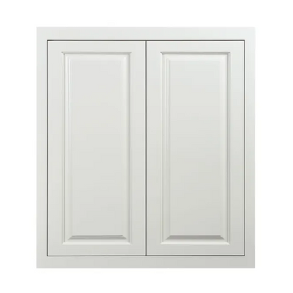 Wall cabinet with double doors and two shelves in Vintage White, sized 33"W x 39"H