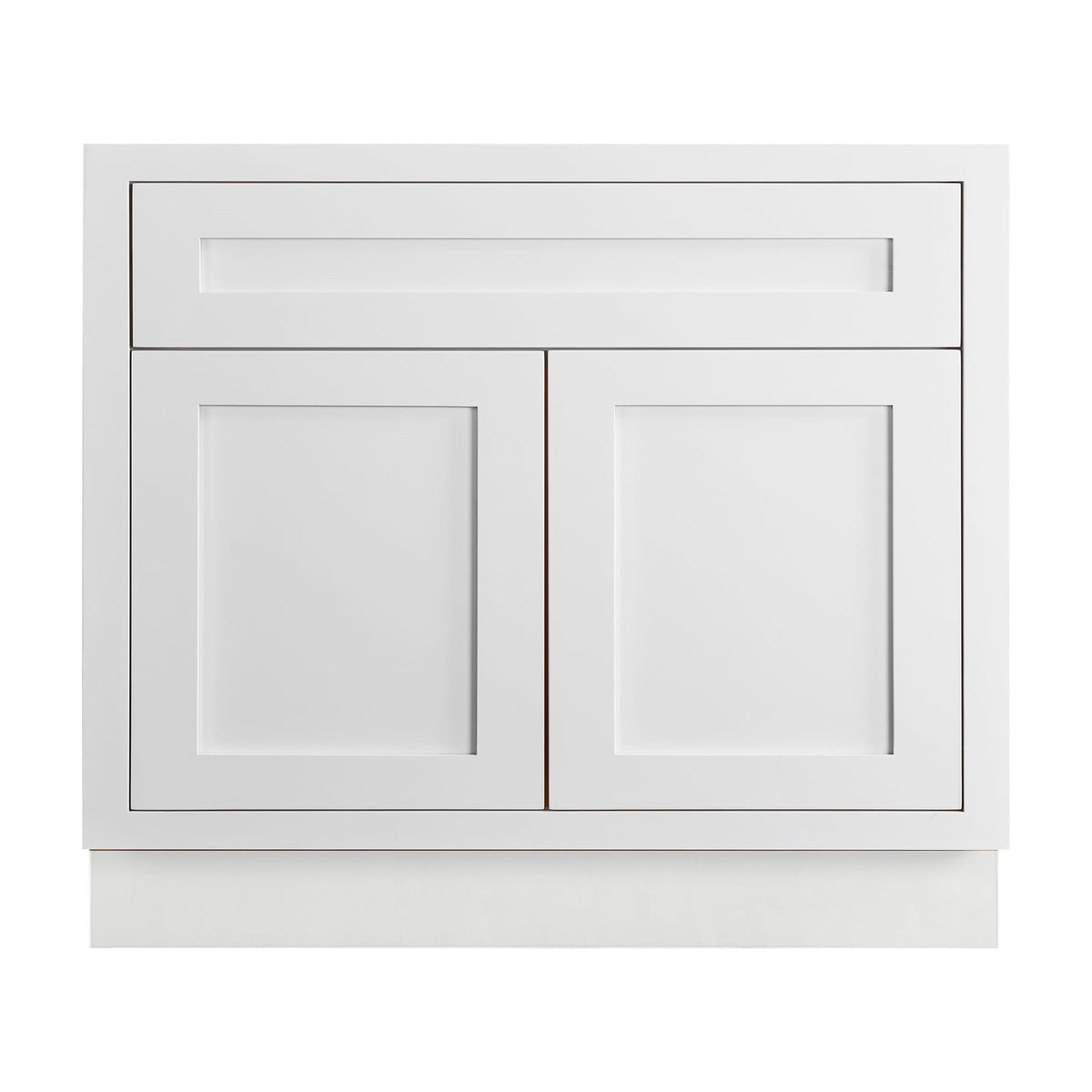 36 inch freestanding bathroom vanity sink base in Snow White with inset Shaker fronts
