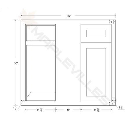 RTA 36"W Kitchen Base Blind Corner Cabinet with One Door and One Drawer in Snow White Inset Shaker