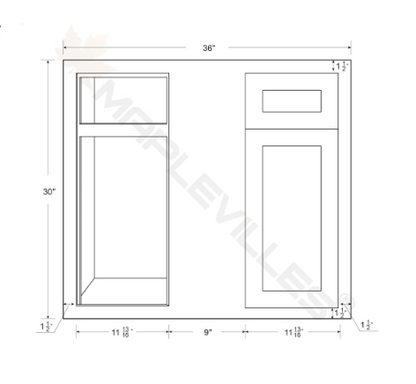 RTA 36"W Kitchen Base Blind Corner Cabinet with One Door and One Drawer in Snow White Inset Shaker