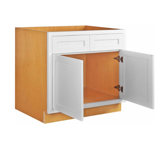 RTA 36"W Kitchen Sink Base Cabinet with Double Doors in Snow White Inset Shaker