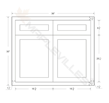 RTA 36"W Kitchen Sink Base Cabinet with Double Doors in Snow White Inset Shaker