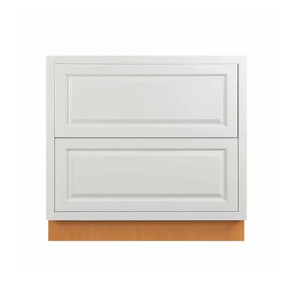 Vintage White finish on a 36"W two drawer base cabinet