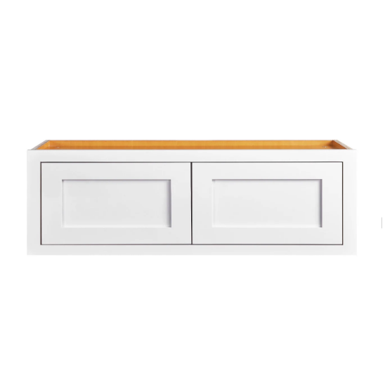 Kitchen wall fridge cabinet with double doors in Snow White, 36"W x 12"H x 24"D
