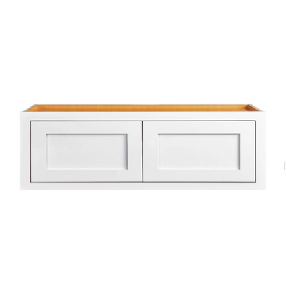 Kitchen wall fridge cabinet with double doors in Snow White, 36"W x 12"H x 24"D