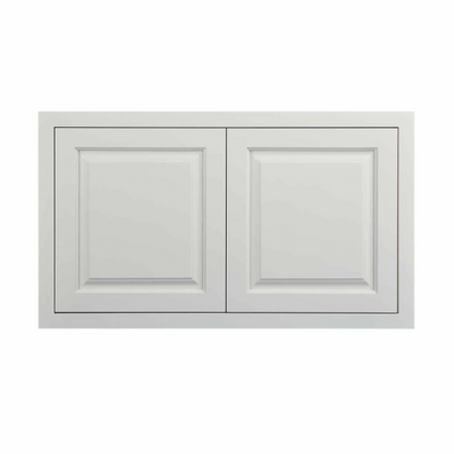 Wall appliance cabinet with double doors in Vintage White, sized 36"W x 18"H