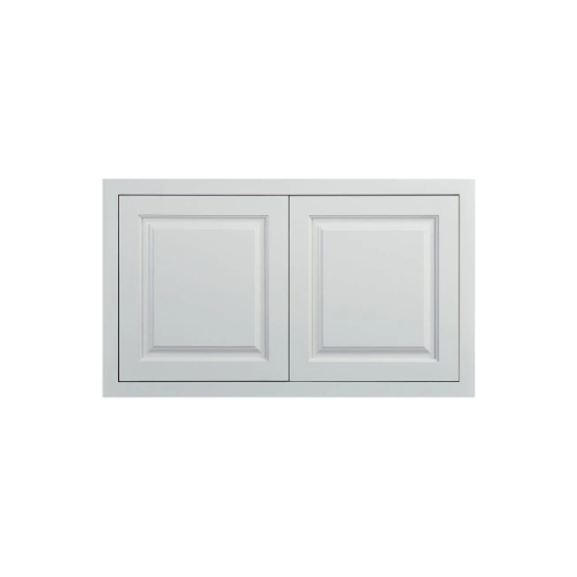 Wall appliance cabinet with double doors, 36"W x 21"H, finished in Vintage White