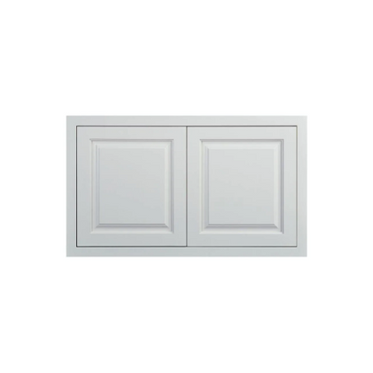 Wall appliance cabinet with double doors, 36"W x 21"H, finished in Vintage White