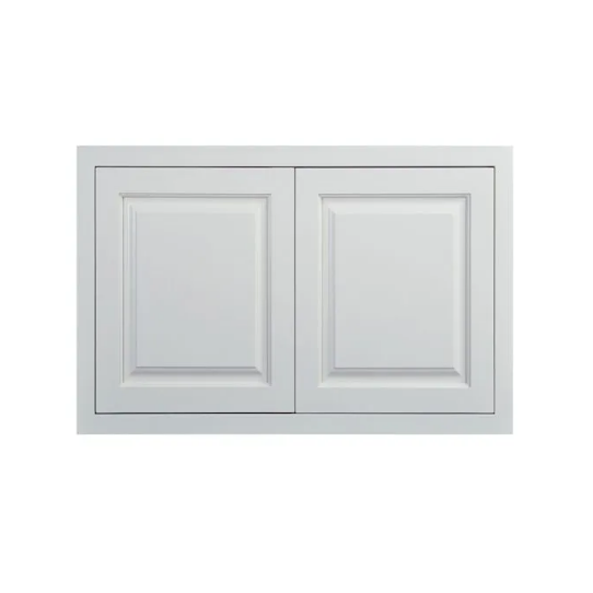 Vintage White wall appliance cabinet with double doors measuring 36"W x 24"H