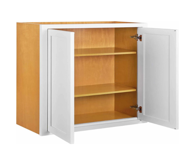 RTA 36"W x 30"H Kitchen Wall Cabinet with Double Doors and Two Shelves in Snow White Inset Shaker