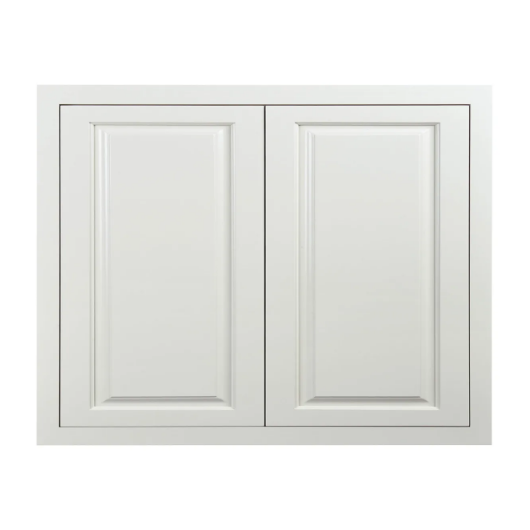 Vintage White wall cabinet with double doors and two shelves, 36"W x 30"H