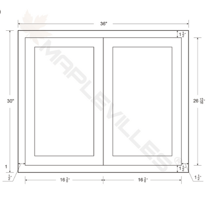 RTA 36"W x 30"H Kitchen Wall Cabinet with Double Doors and Two Shelves in Vintage White Inset Raised Panel