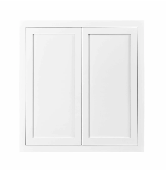 Snow White wall cabinet with double doors and two shelves measuring 36"W x 39"H