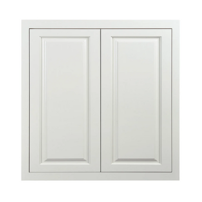 Vintage White wall cabinet with double doors and two shelves, 36"W x 39"H