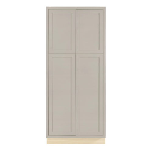 36"W x 84"H pantry cabinet with four doors and four shelves, Tuscan Grey with inset Shaker fronts