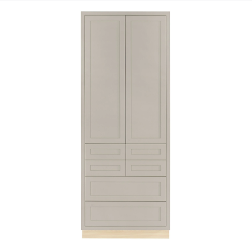 Inset Shaker double door pantry cabinet with two shelves and six drawers in Tuscan Grey, 36"W x 93"H