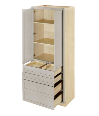 RTA 36"W x 93"H Kitchen Double Door Pantry Cabinet with Two Shelves and Six Drawers in Tuscan Grey Inset Shaker