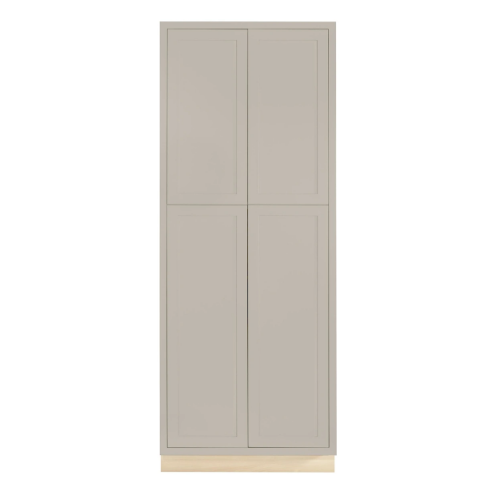 Pantry cabinet with four doors and four shelves, 36"W x 93"H, finished in Tuscan Grey
