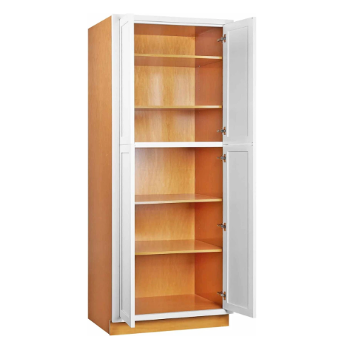 RTA 36"W x 93"H Kitchen Pantry Cabinet with Four Doors and Four Shelves in Vintage White Inset Raised Panel