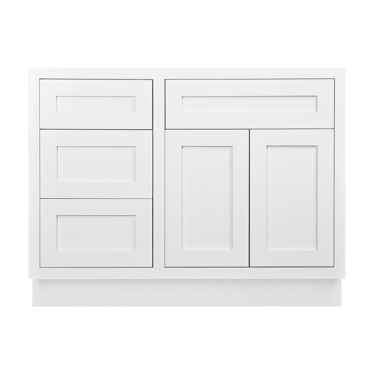42 inch freestanding bathroom vanity sink base in Snow White with inset Shaker fronts